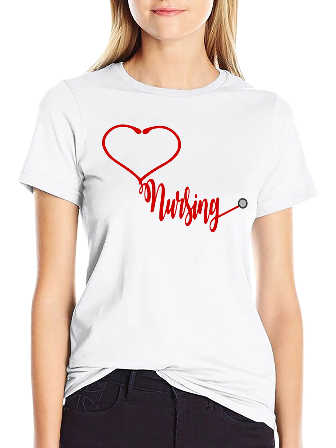 Black Nursing Heartbeat Graphic T-Shirt - Black view 9