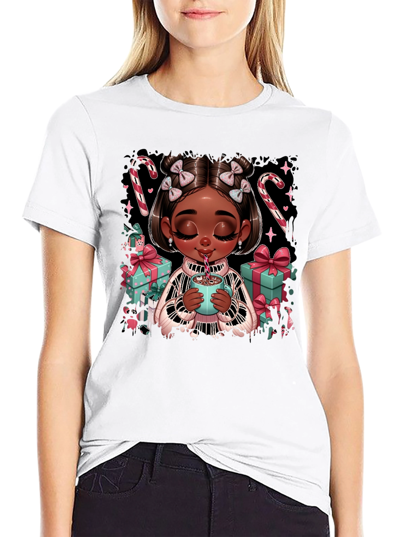 Black Festive Holiday Girl Graphic Tee view 9