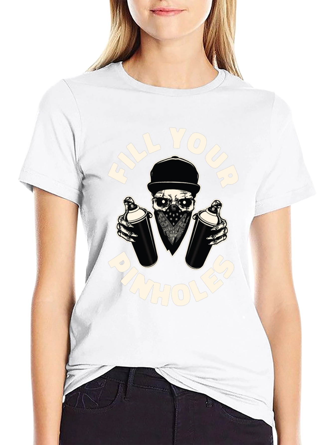 Black Fill Your Pinhole Graffiti Skull T-Shirt view 9