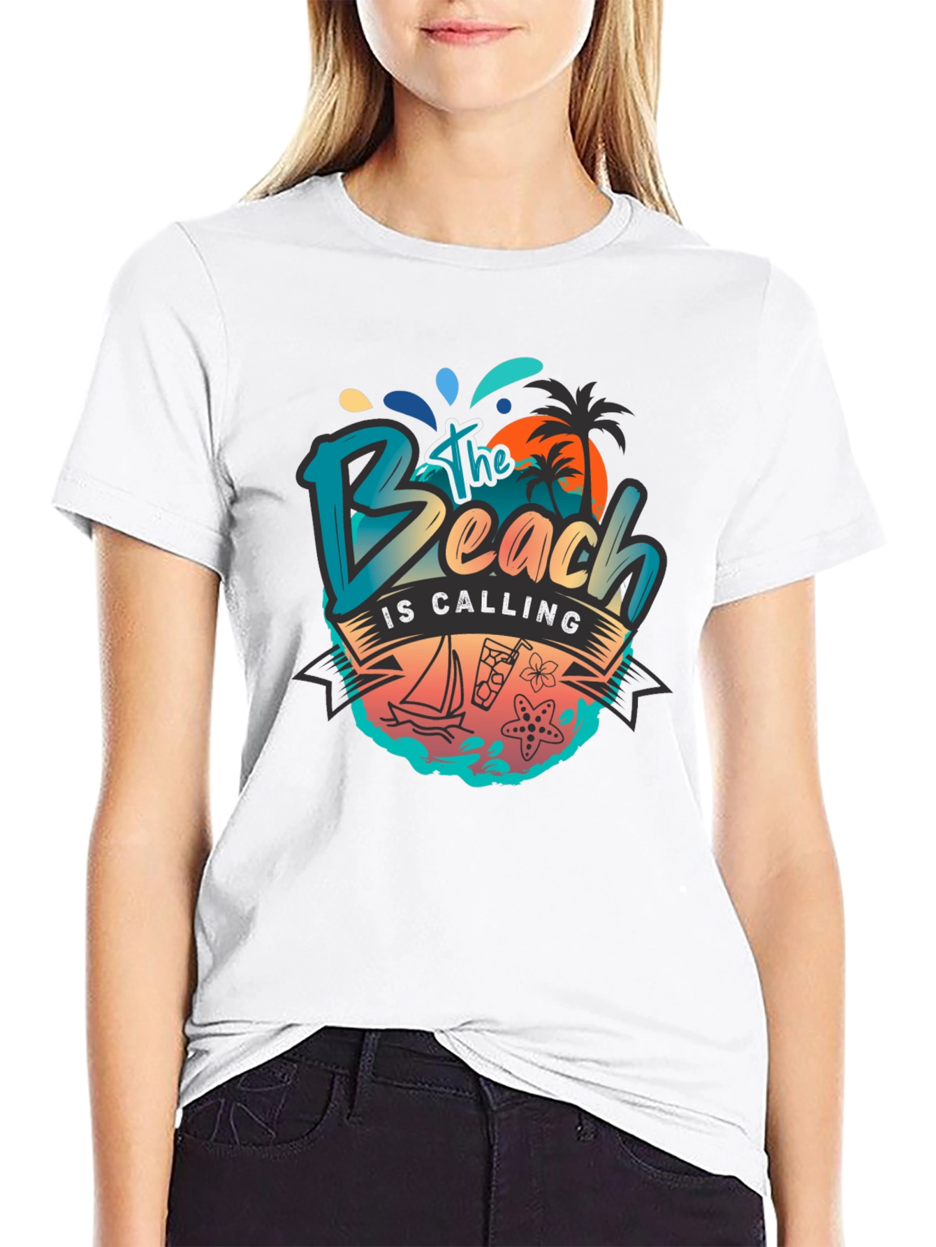 Black The Beach Is Calling Graphic T-Shirt - Black view 9