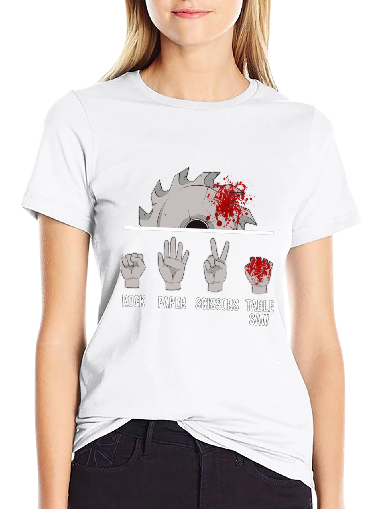 Black Rock Paper Scissors Table Saw Funny T-Shirt view 9