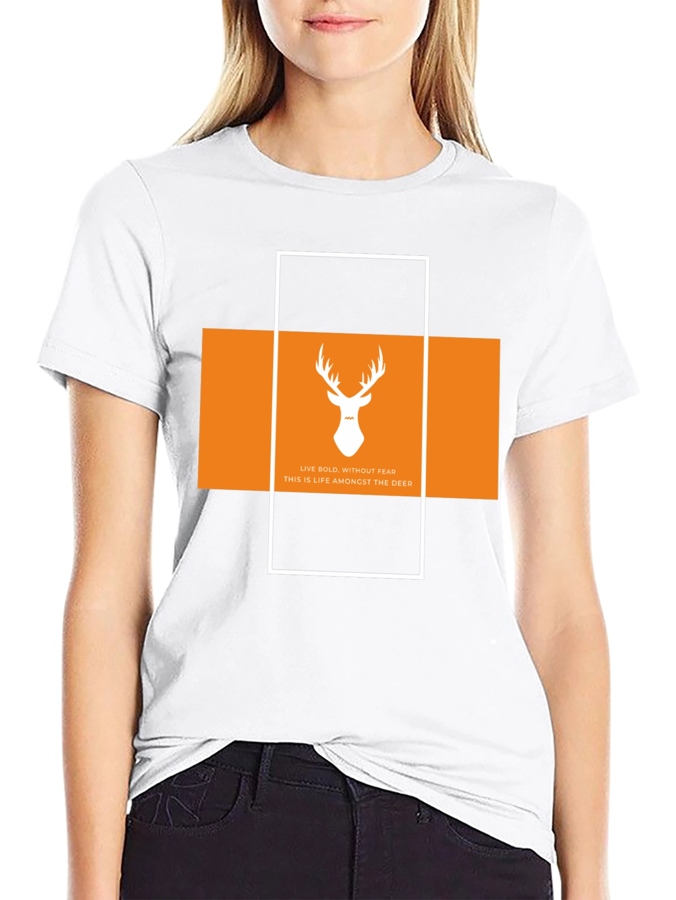 Black Bold Deer Graphic Tee - Stylish Black Cotton T-Shirt view 9