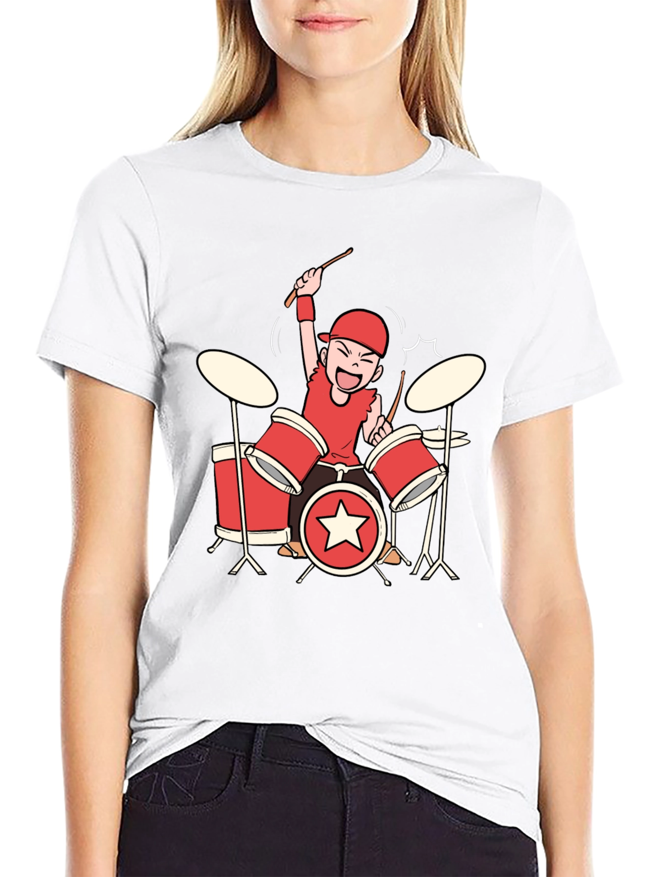 Black Cartoon Drummer Graphic Tee - Black view 9
