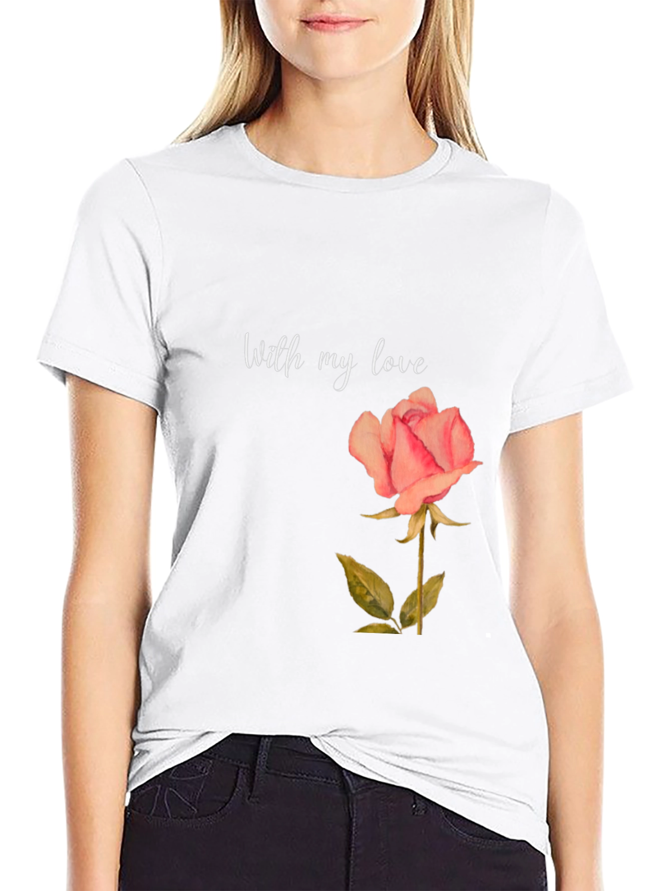 Black Romantic Rose T-Shirt - With My Love Design view 9