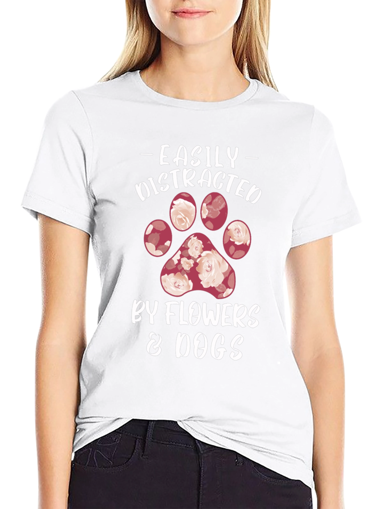 Black Easily Distracted by Flowers & Dogs T-Shirt view 9