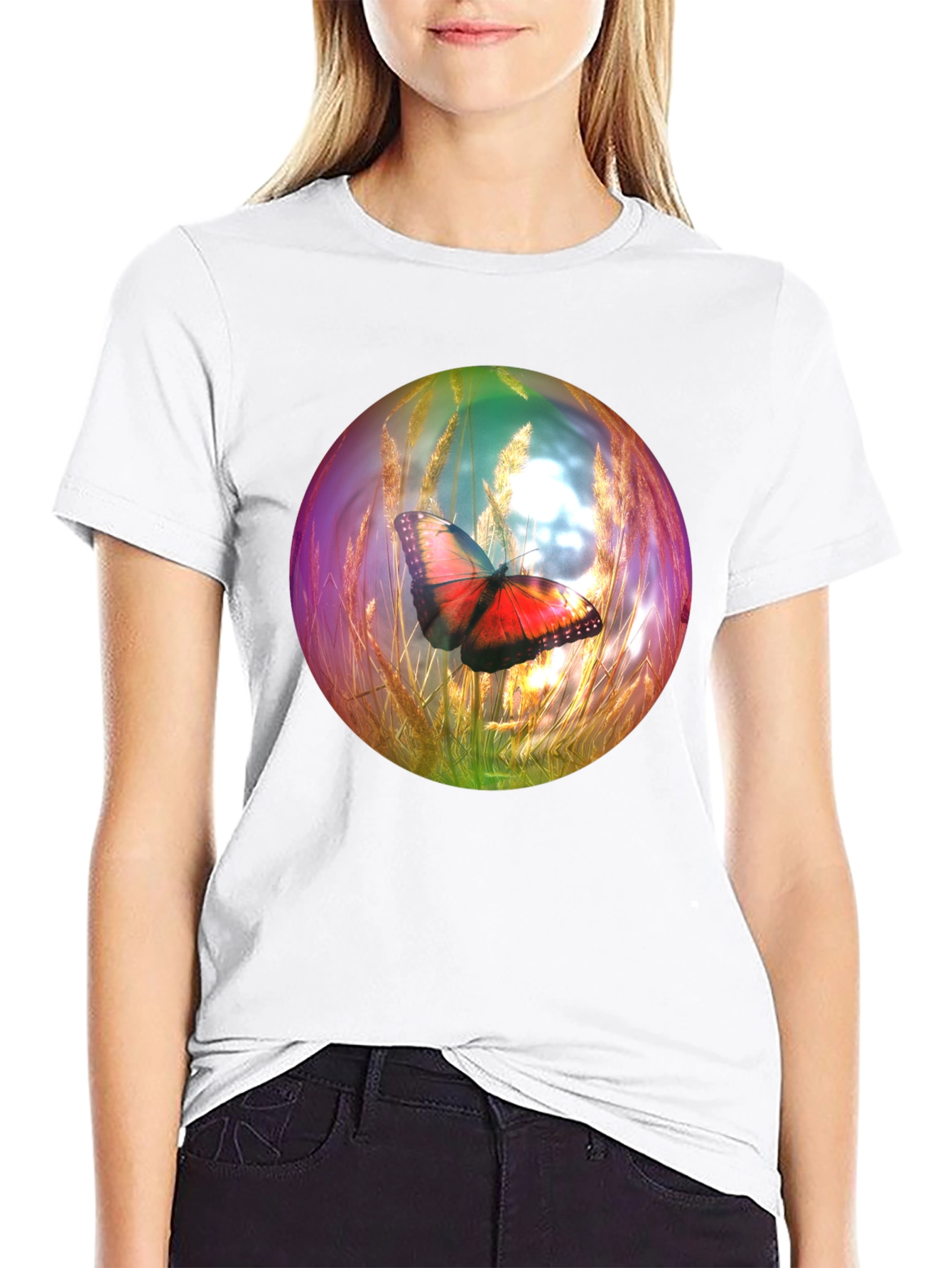 Black Butterfly Orb Graphic T-Shirt - Unique Design view 9