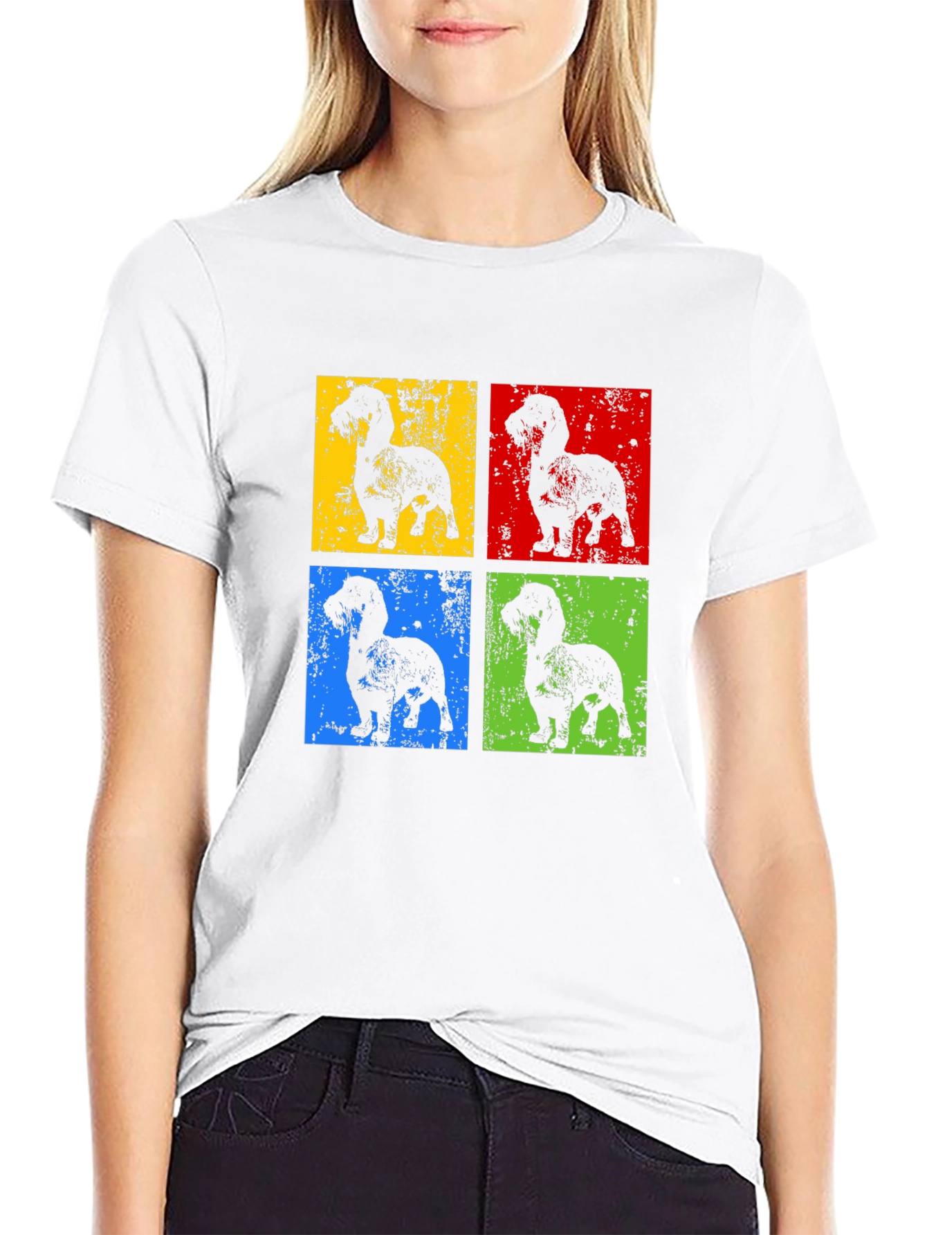 Black Dachshund Pop Art T-Shirt - Modern Dog Lover Tee view 9