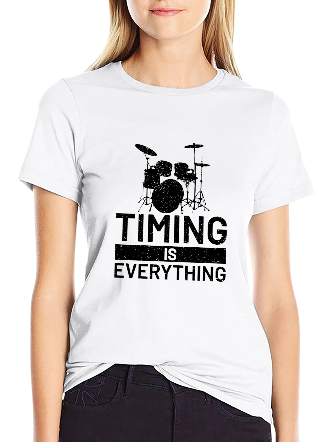 Black Timing Is Everything Drum Set Graphic Tee - Black Cotton view 9