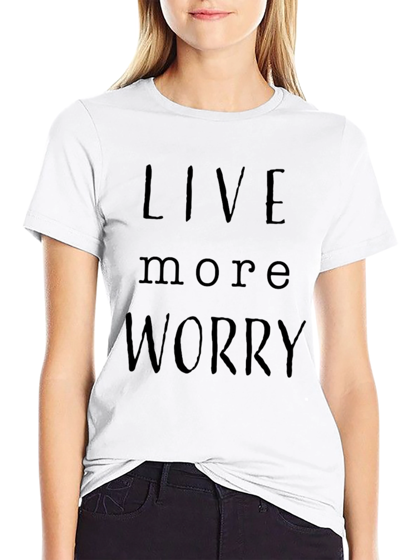 Black Live More Worry Less Black Graphic T-Shirt view 9