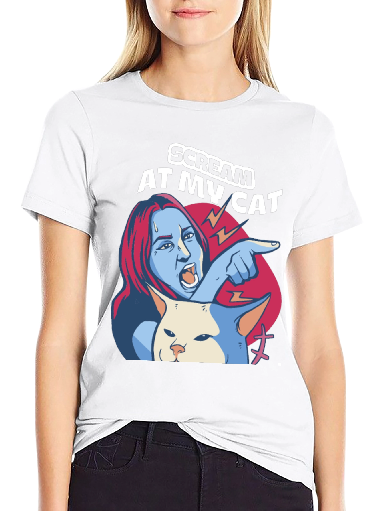 Black Scream At My Cat T-Shirt - Funny Meme Tee view 9