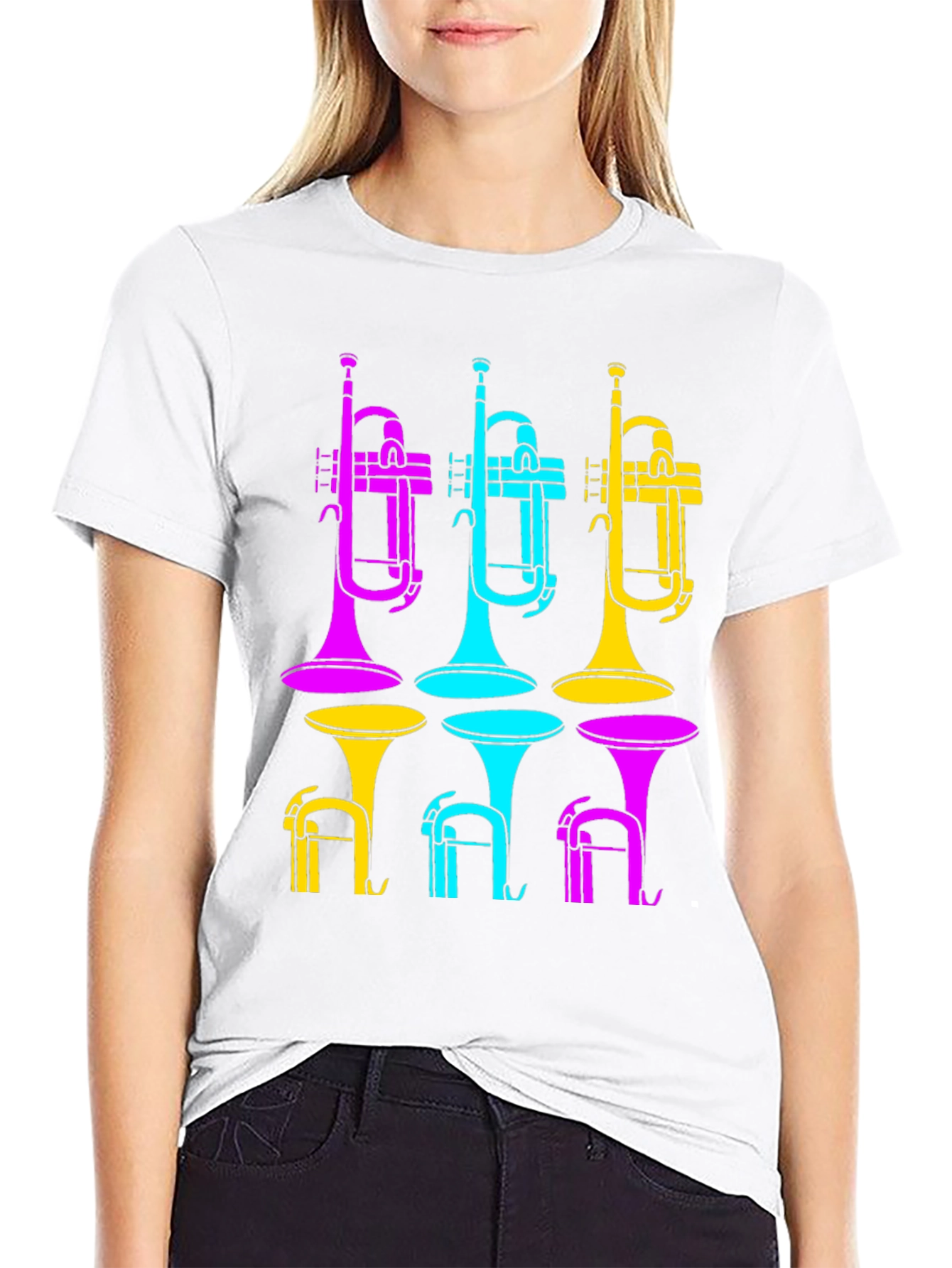 Black Vibrant Trumpet Design Black T-Shirt view 9