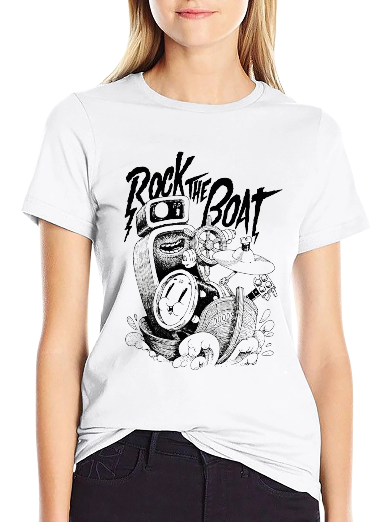Black Rock the Boat Graphic Tee - Black Cotton Blend view 9