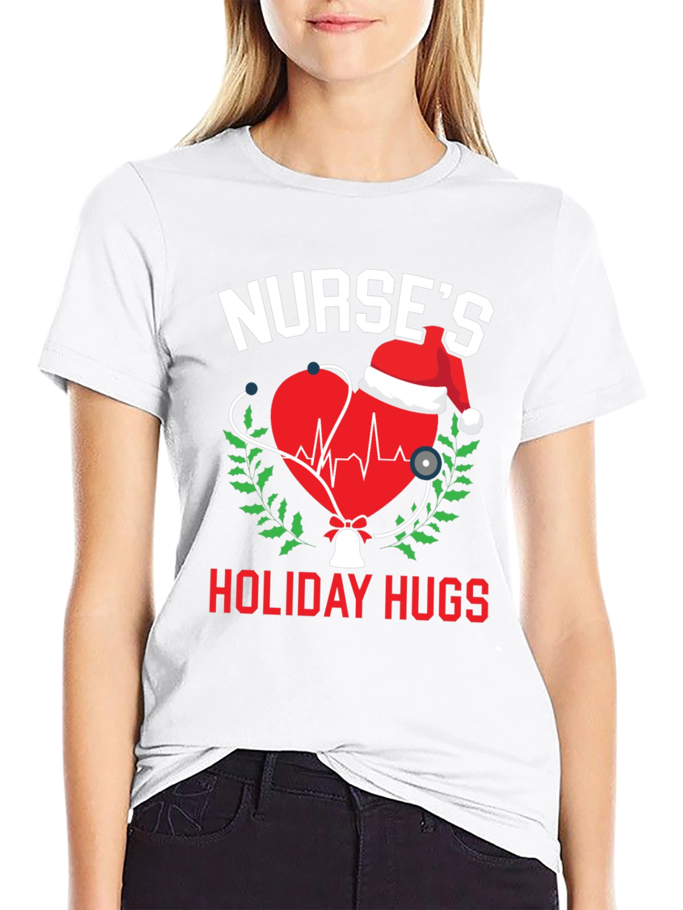 Black Nurse's Holiday Hugs Christmas T-Shirt view 9