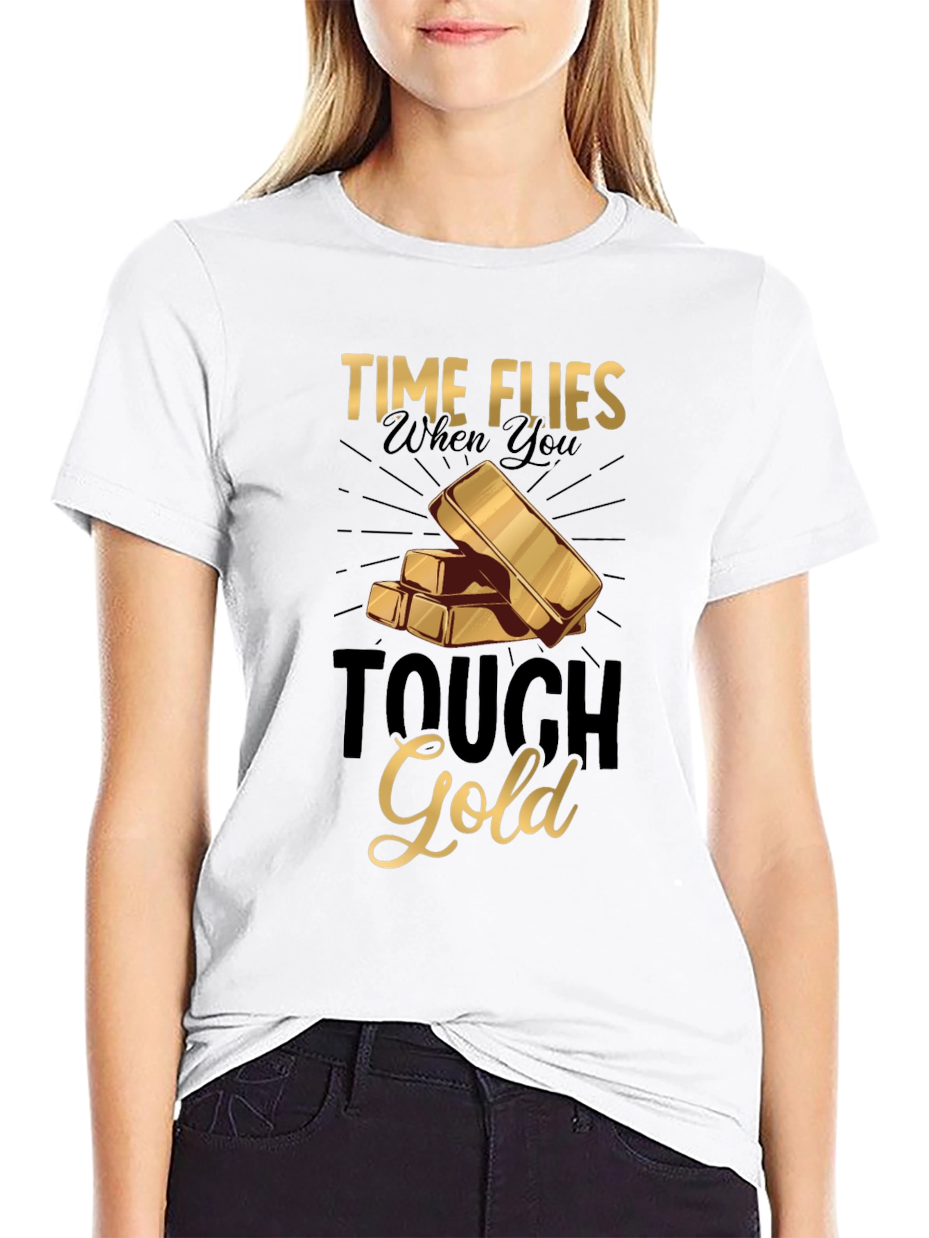 Black Time Flies Tough Gold Graphic T-Shirt view 9