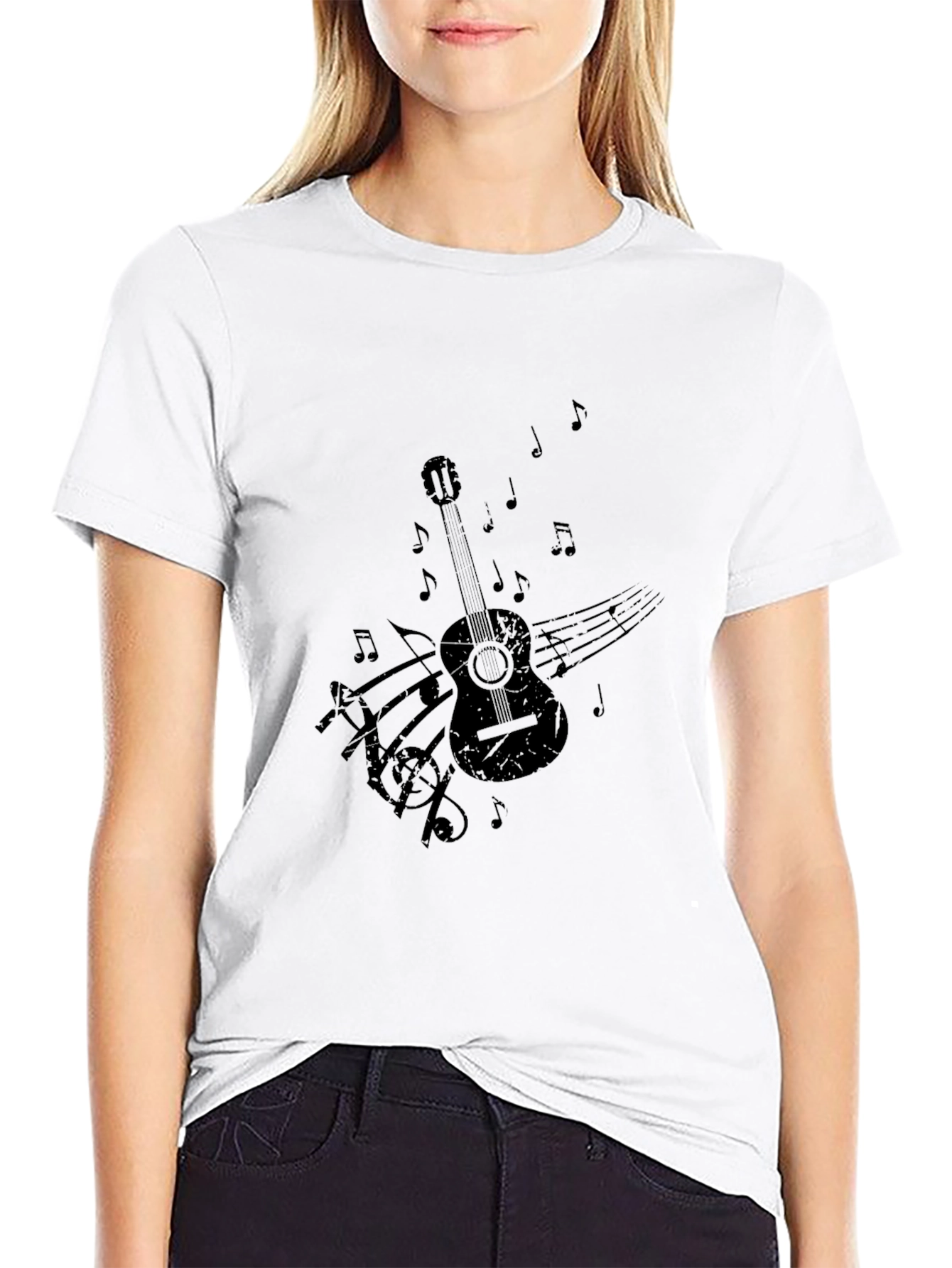Black Black Guitar Music Notes Graphic Tee view 9