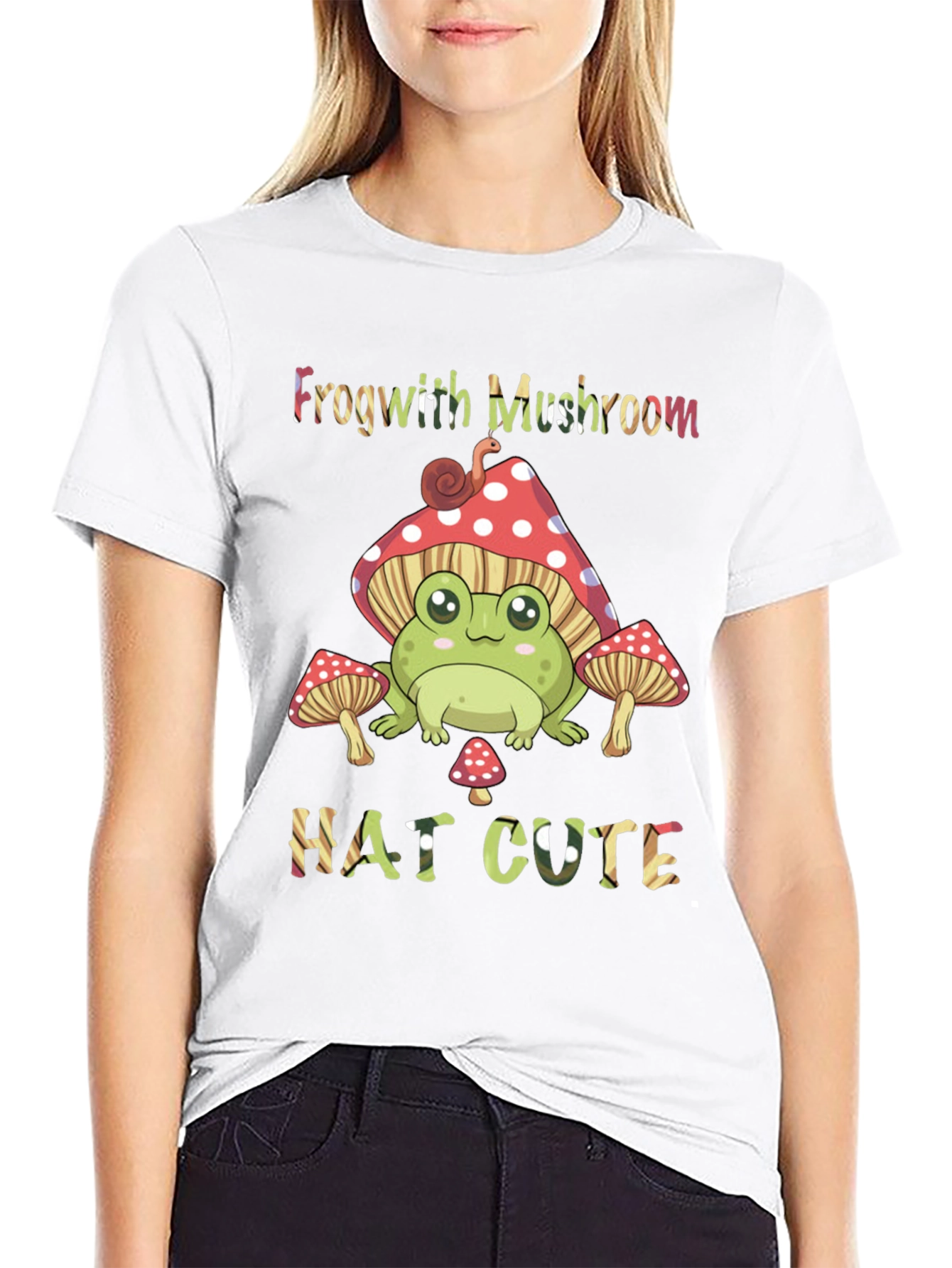 Black Frog With Mushroom Hat Cute T-Shirt view 9