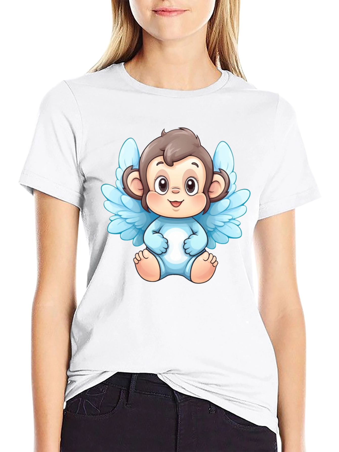Angel Monkey Graphic T-Shirt - Black Cotton Tee - 9