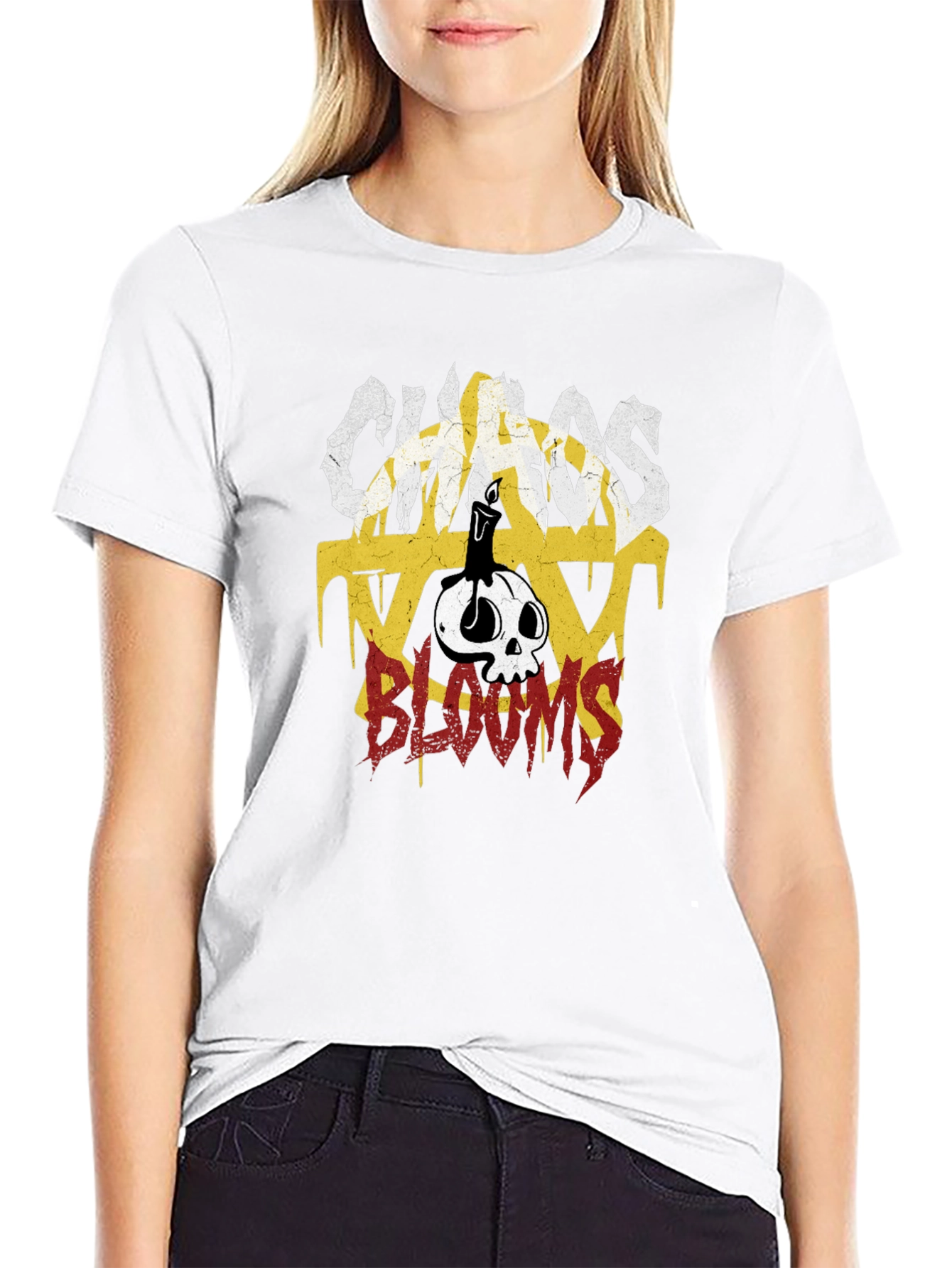 Black Chaos Blooms Graphic Print T-Shirt - Black view 9