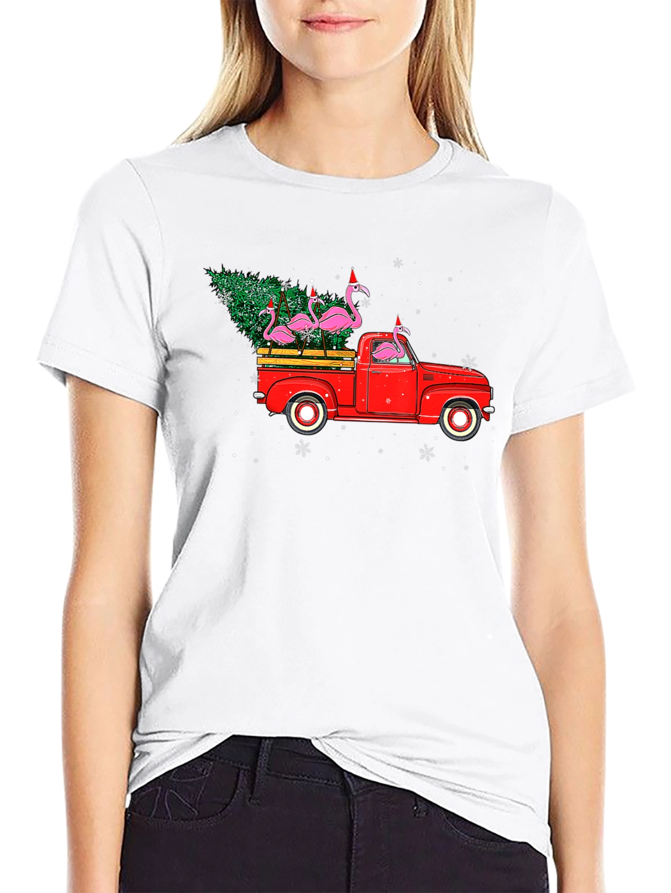 Black Flamingo Christmas Truck T-Shirt view 9