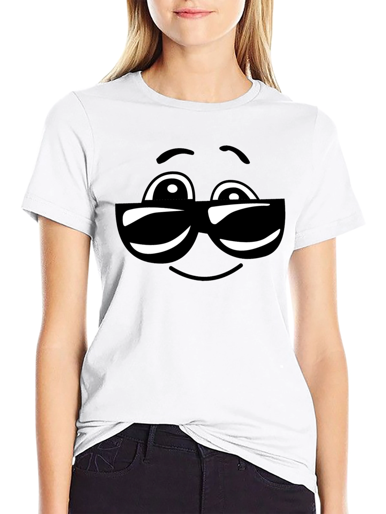 Black Cool Sunglasses Emoji Black Cotton T-Shirt view 9