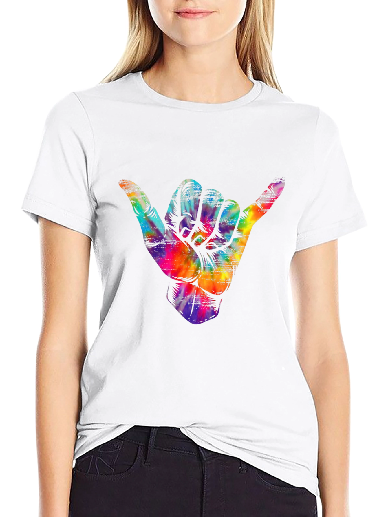 Black Shaka Hand Tie Dye T-Shirt - Hang Loose Tee view 9
