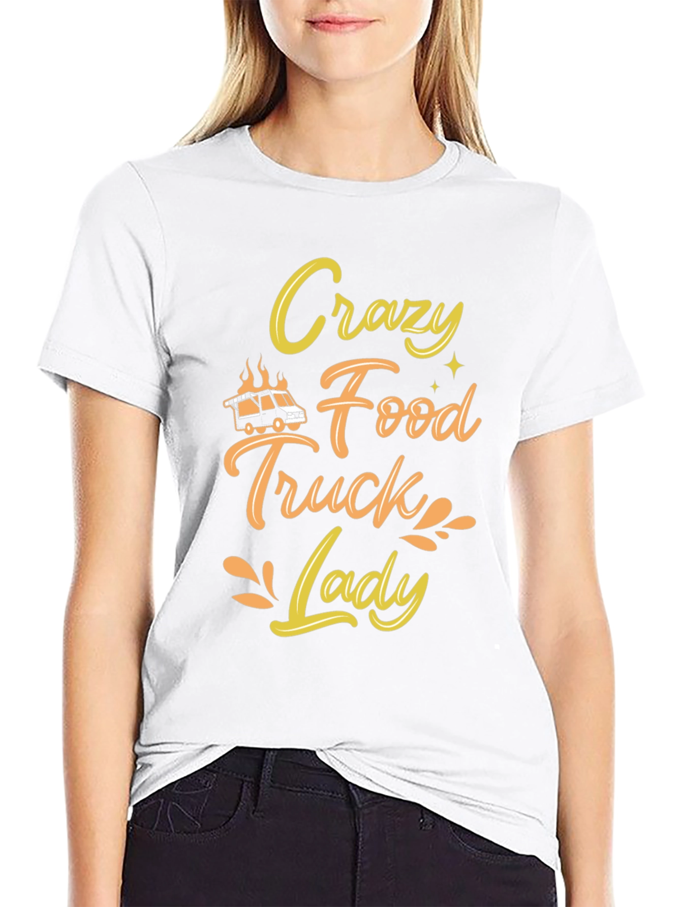 Black Crazy Food Truck Lady Black T-Shirt view 9