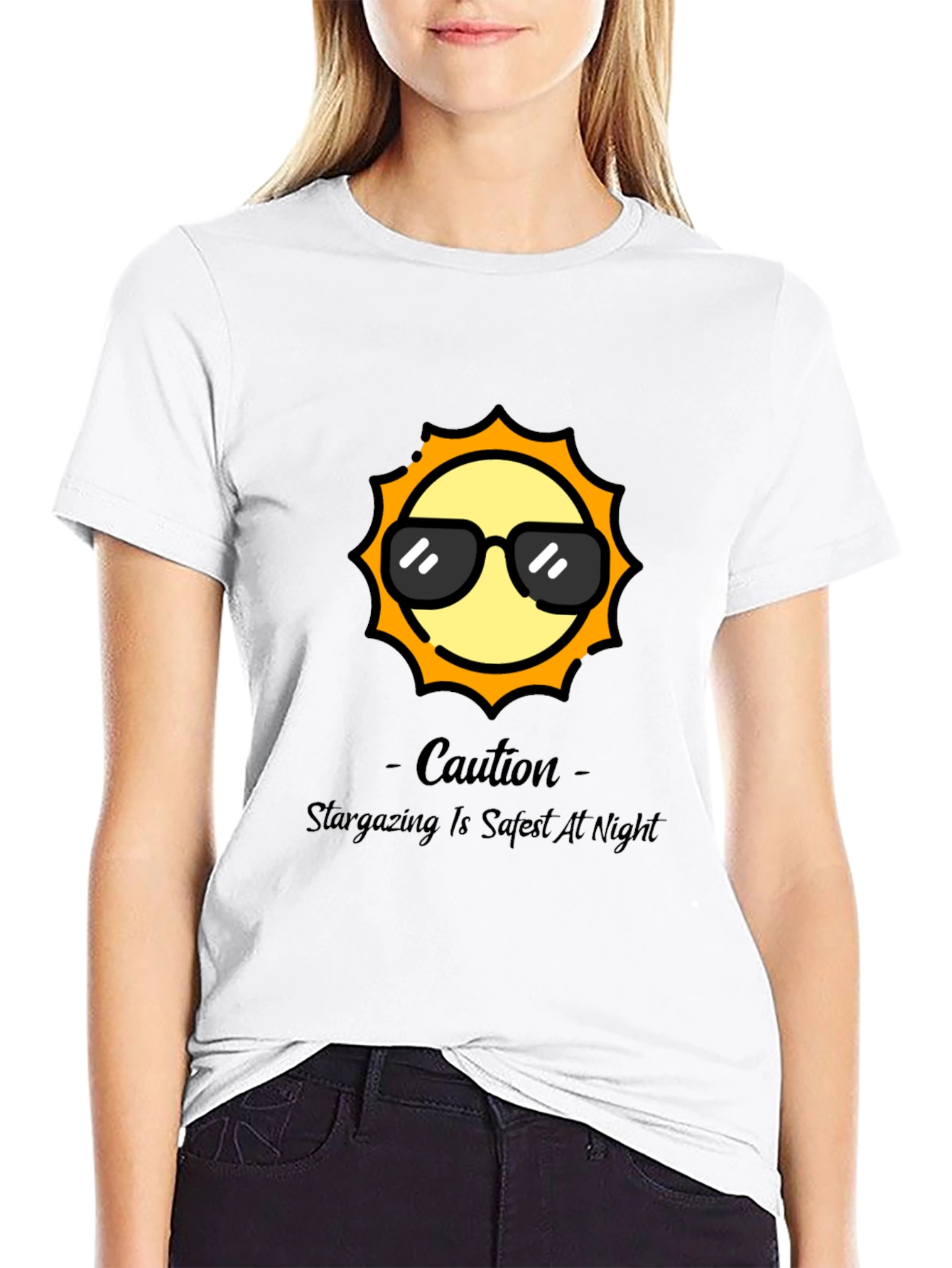 Black Cool Sun Graphic Tee - Stargazing Caution T-Shirt view 9