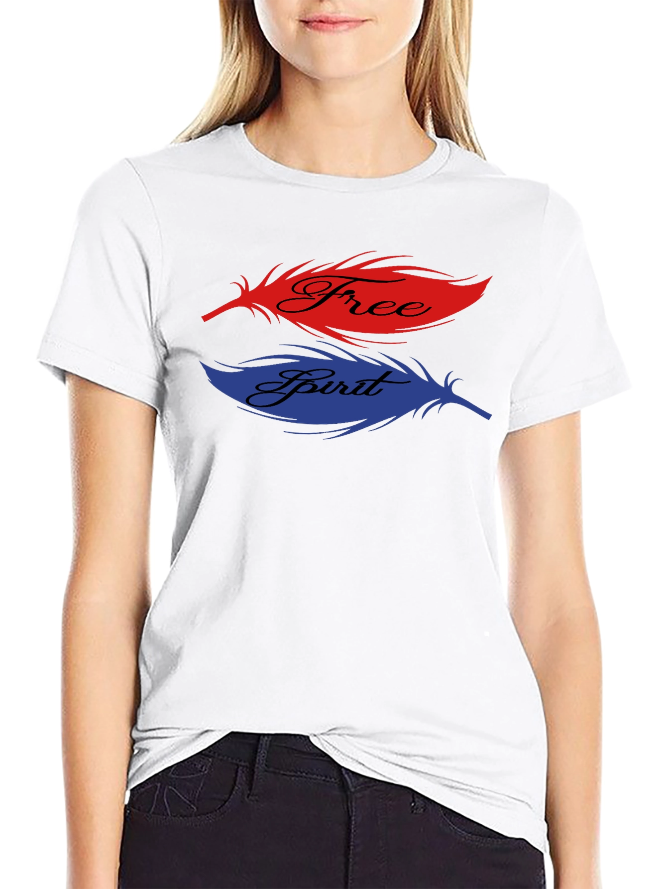 Black Free Spirit Feather Graphic T-Shirt view 9