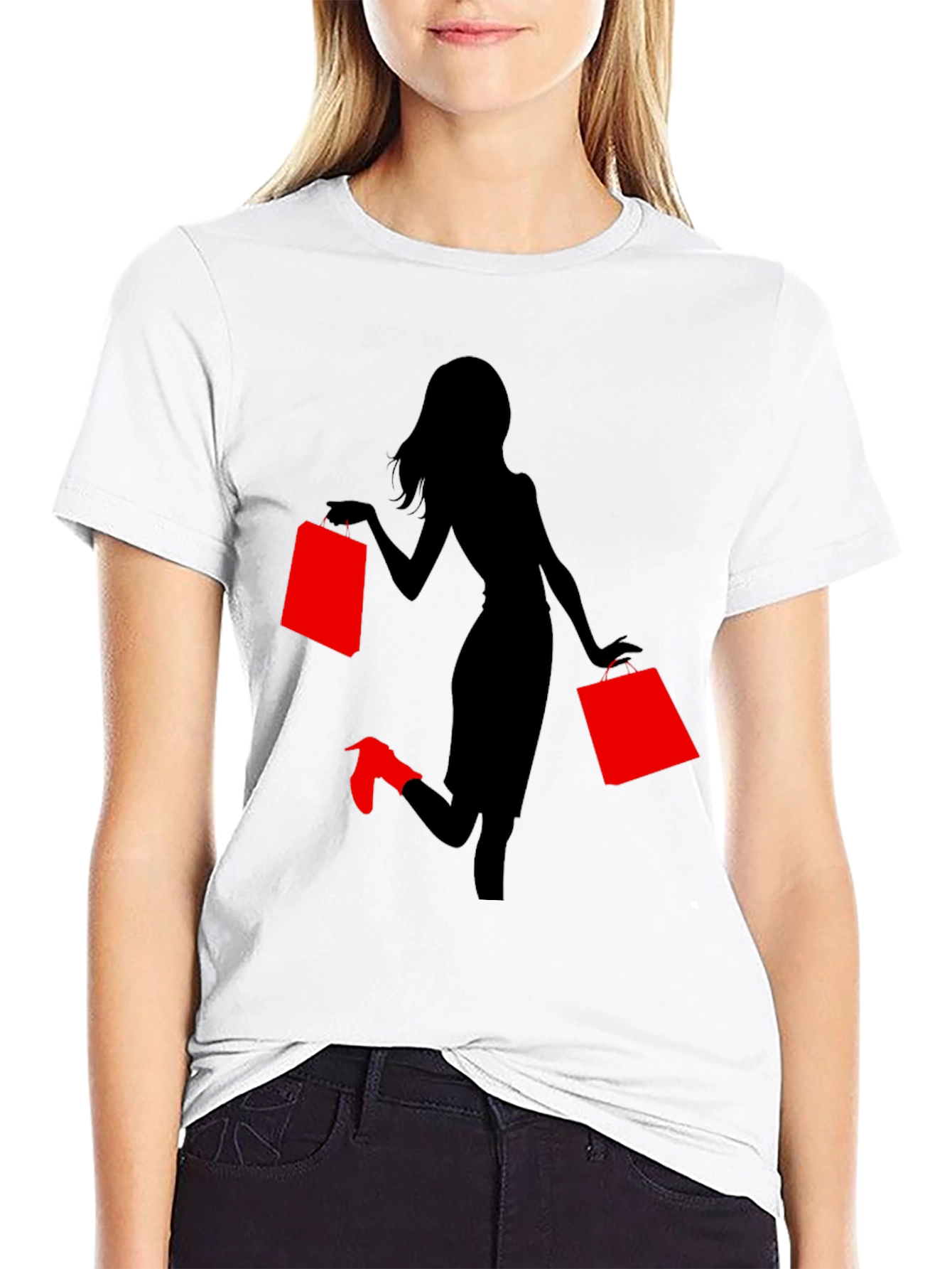 Black Stylish Woman Shopping Graphic Tee - Black view 9