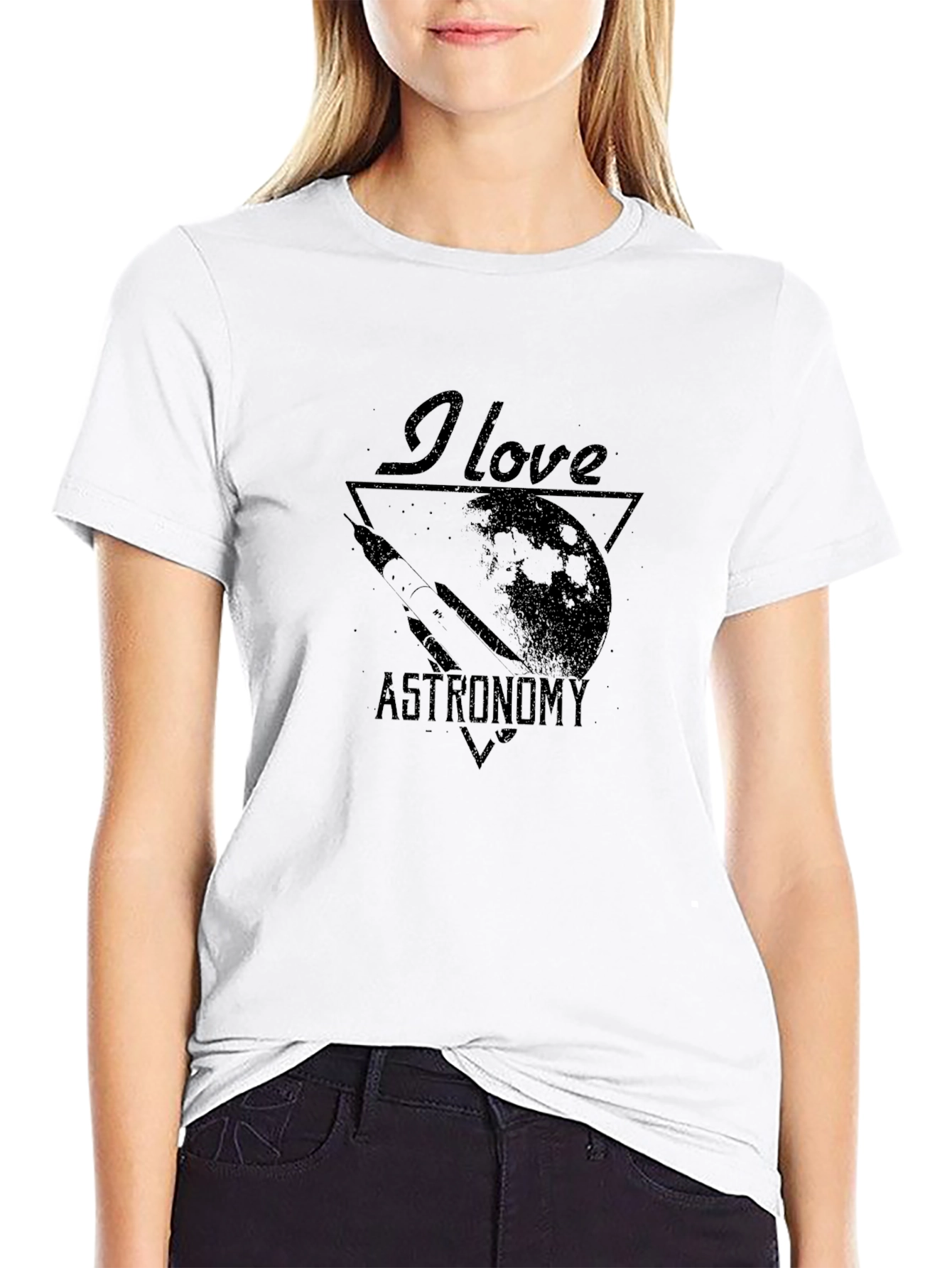 Black I Love Astronomy Black Graphic T-Shirt view 9