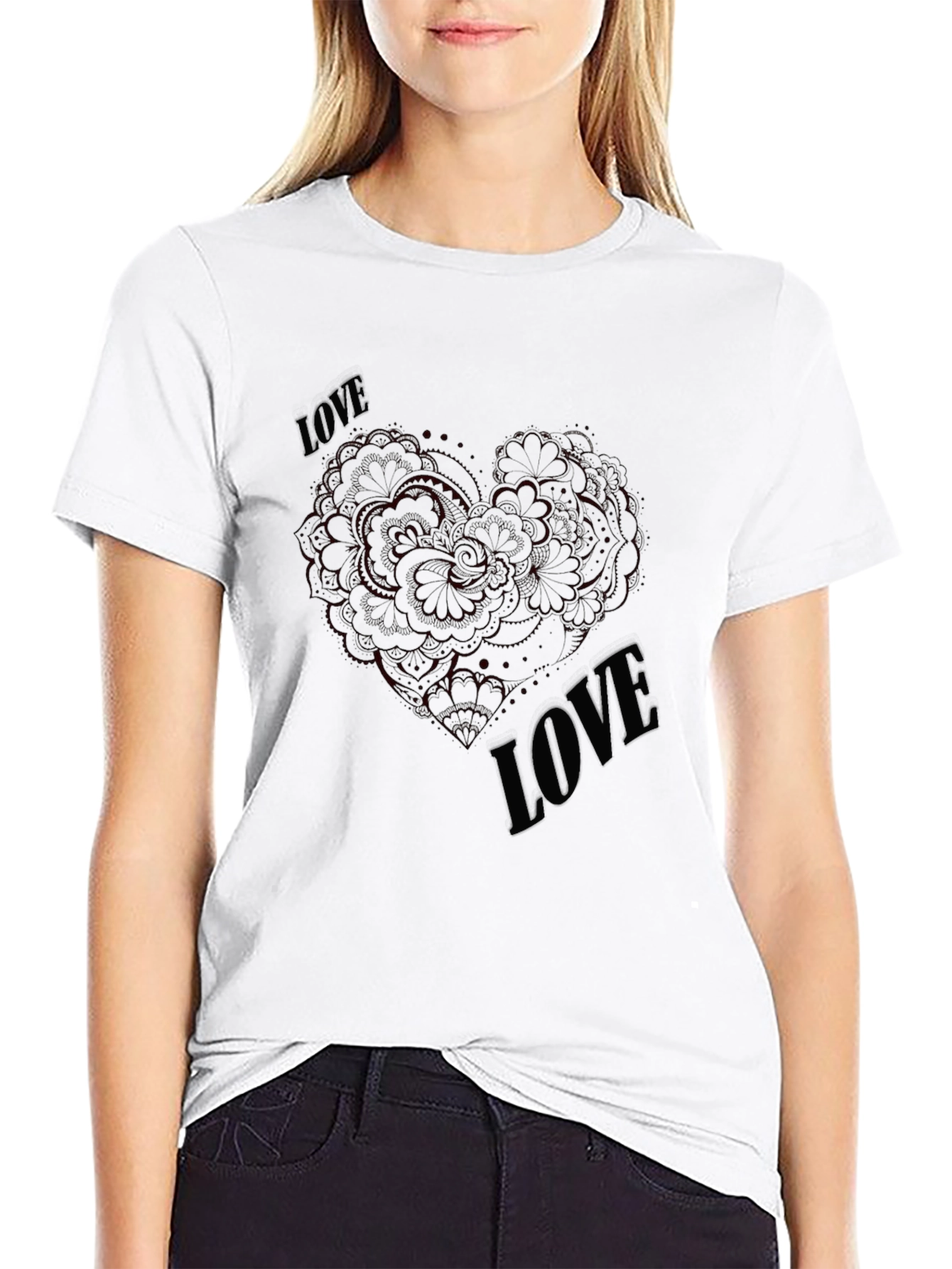 Black Love Heart Graphic Tee - Stylish Black T-Shirt view 9