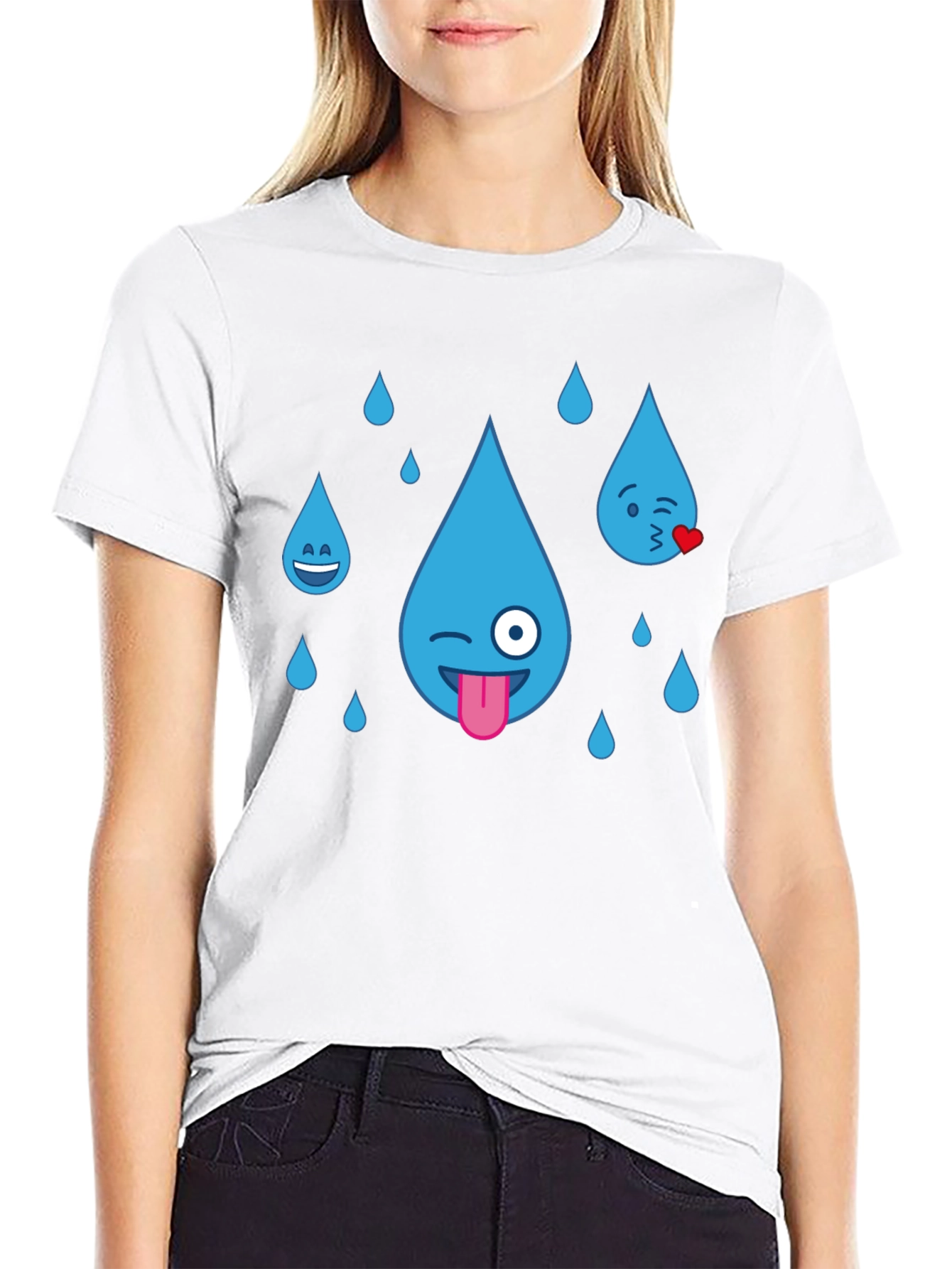 Black Emoji Raindrops Black T-Shirt view 9