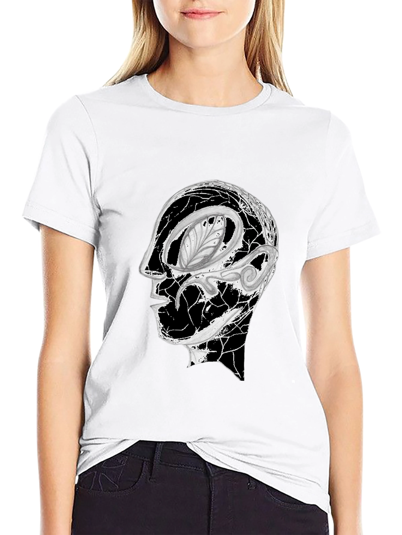 Black Abstract Head Graphic Black Tee view 9