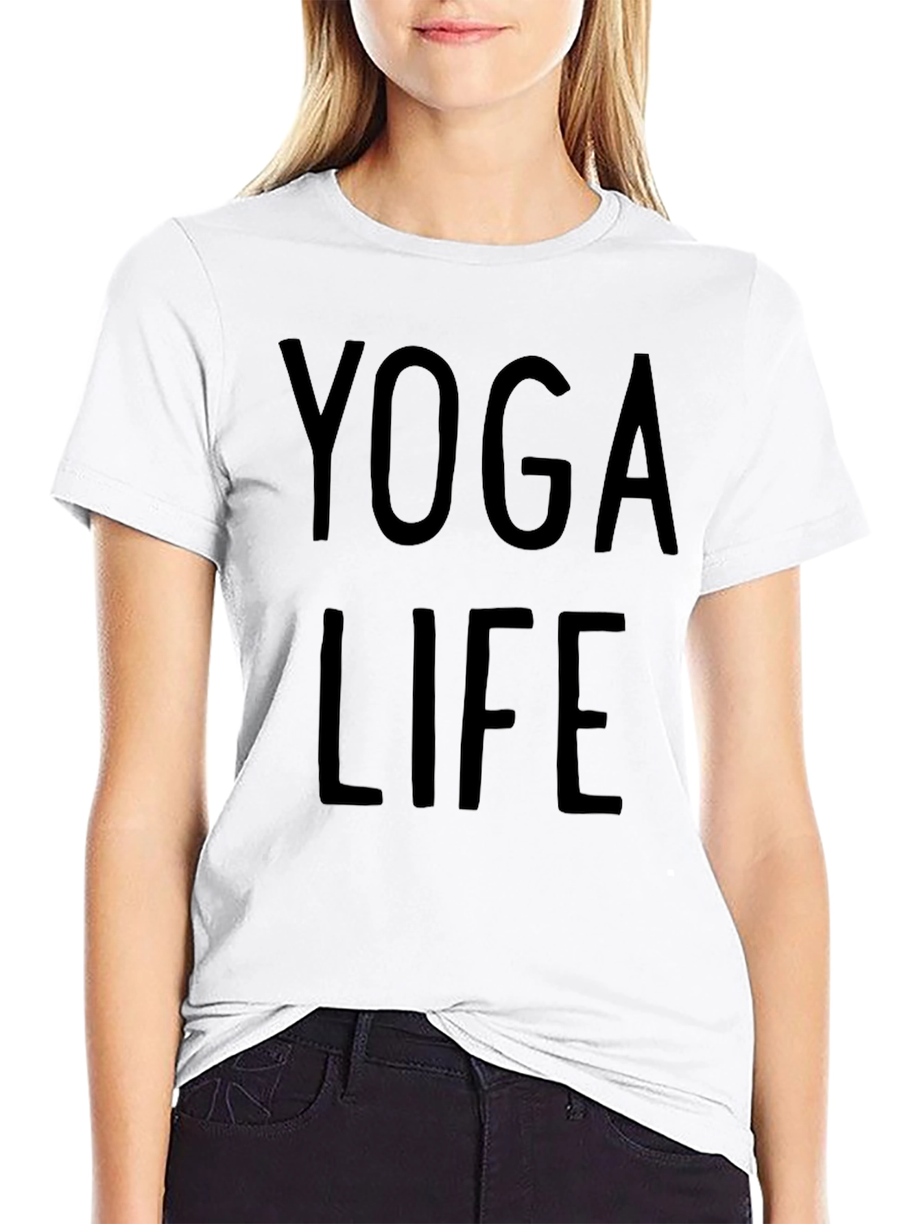 Black Yoga Life Graphic T-Shirt - Black Cotton Blend view 9