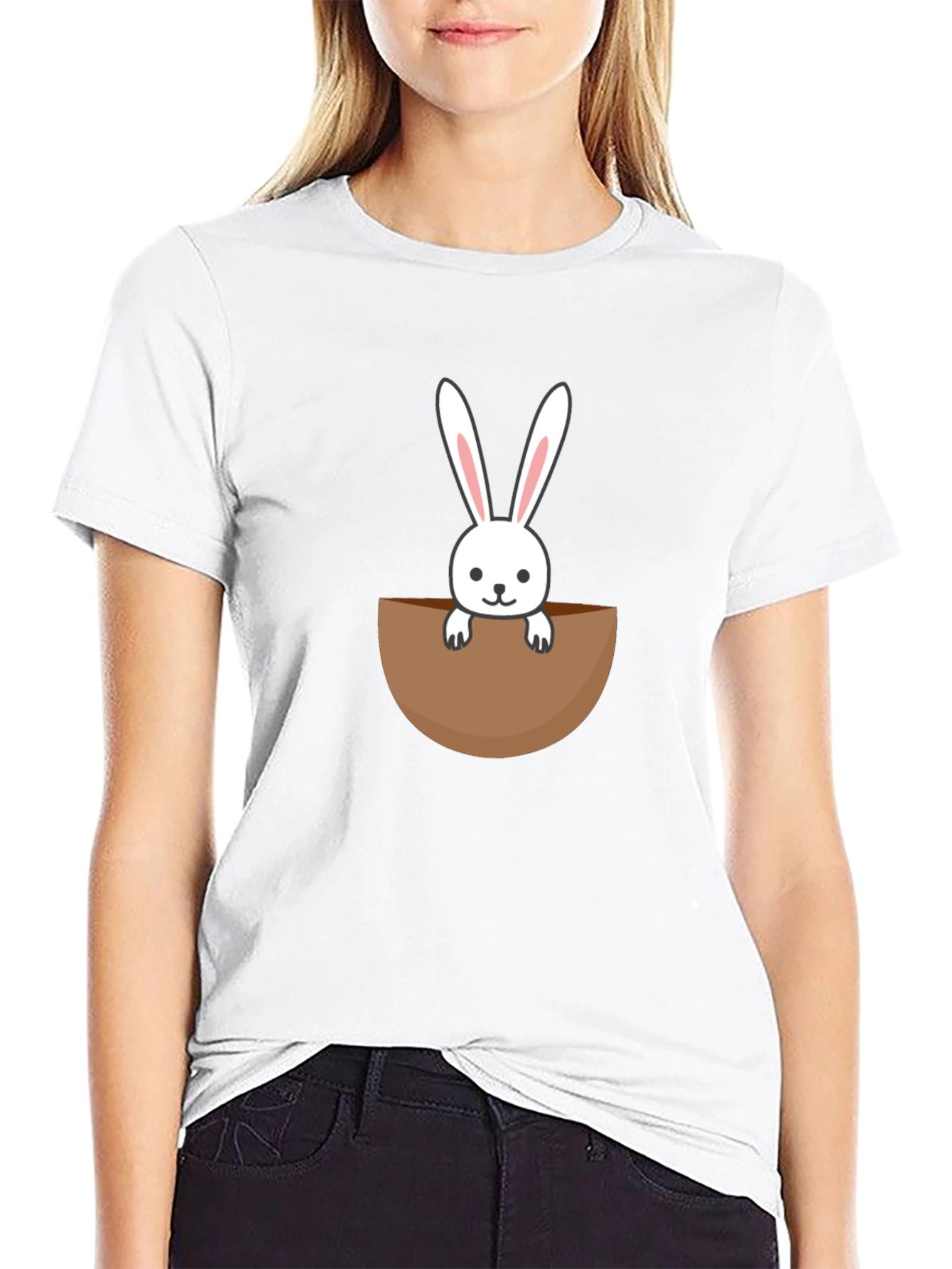 Black Bunny Pocket Graphic Tee - Cute Rabbit Shirt view 9