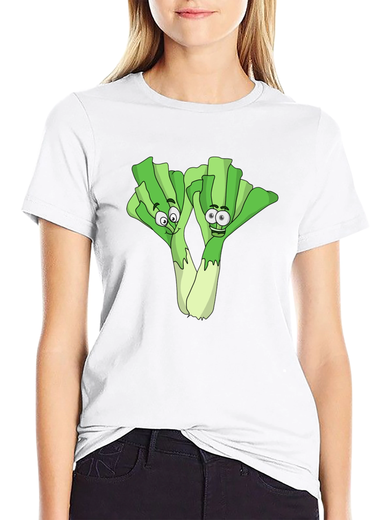 Black Funny Leek Cartoon Black T-Shirt view 9