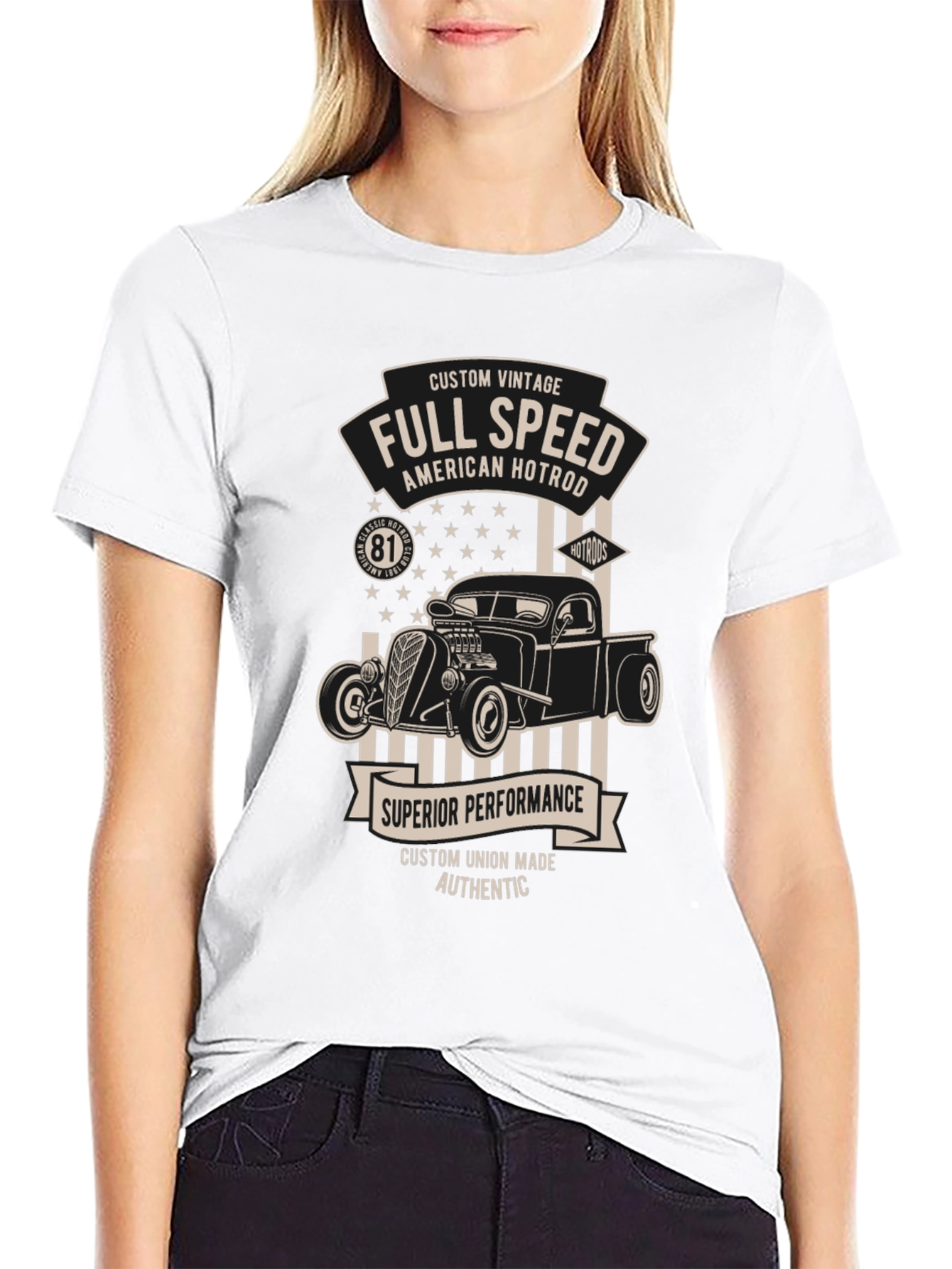 Black Full Speed American Hotrod Black Graphic T-Shirt view 9