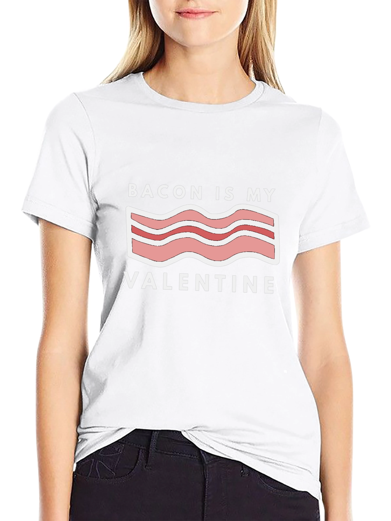 Black Bacon is My Valentine Graphic T-Shirt - Black view 9