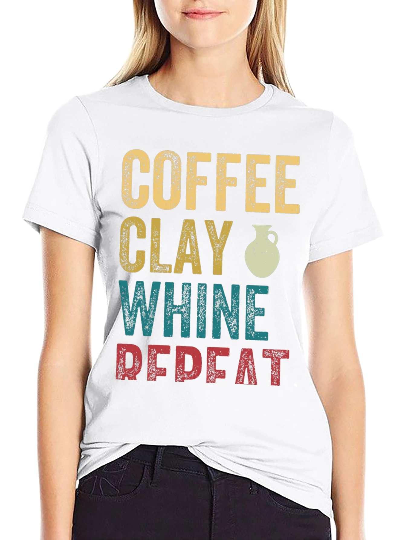 Black Coffee Clay Whine Repeat Graphic T-Shirt view 9