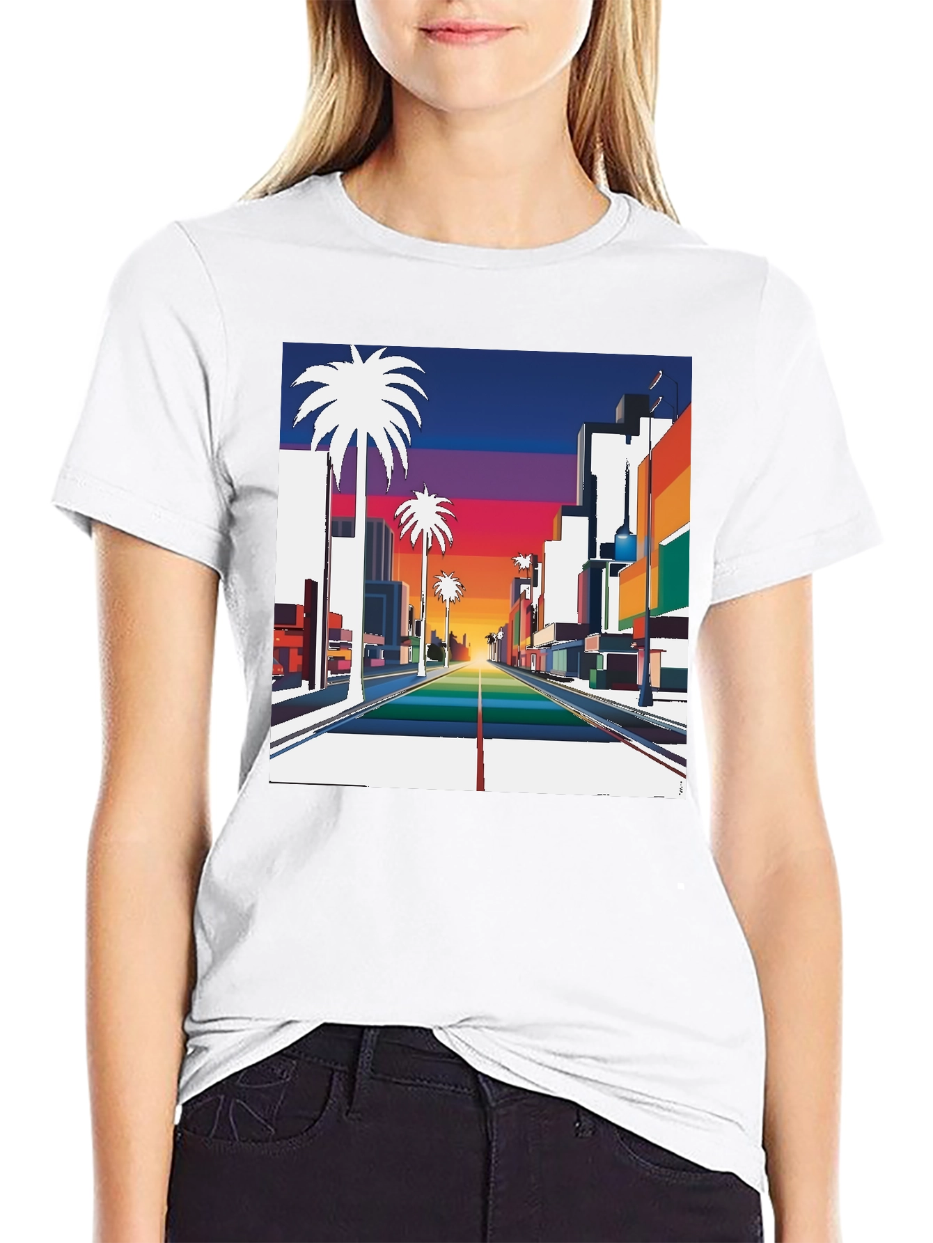 Black Retro Palm Tree Sunset T-Shirt view 9
