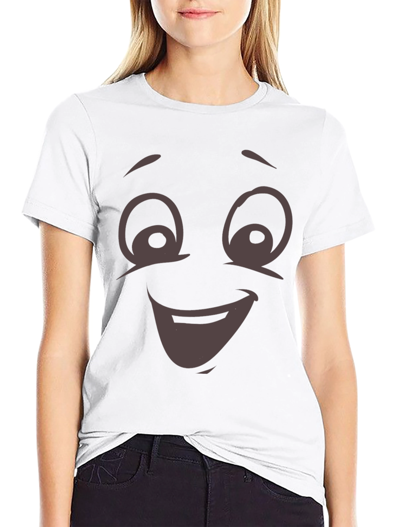 Black Funny Cartoon Face T-Shirt - Expressive Graphic Tee view 9