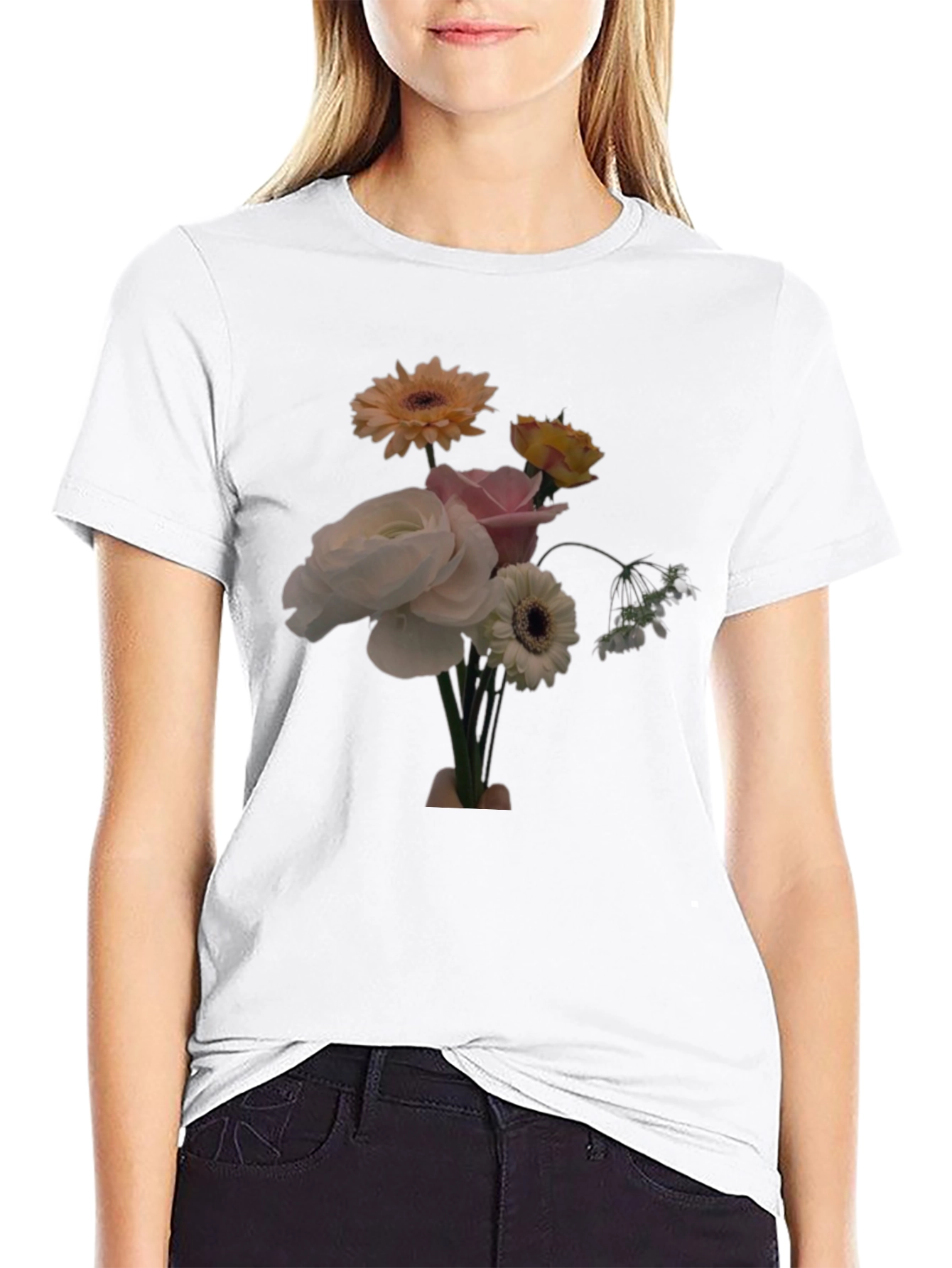 Black Floral Bouquet Graphic Tee - Casual Comfort view 9