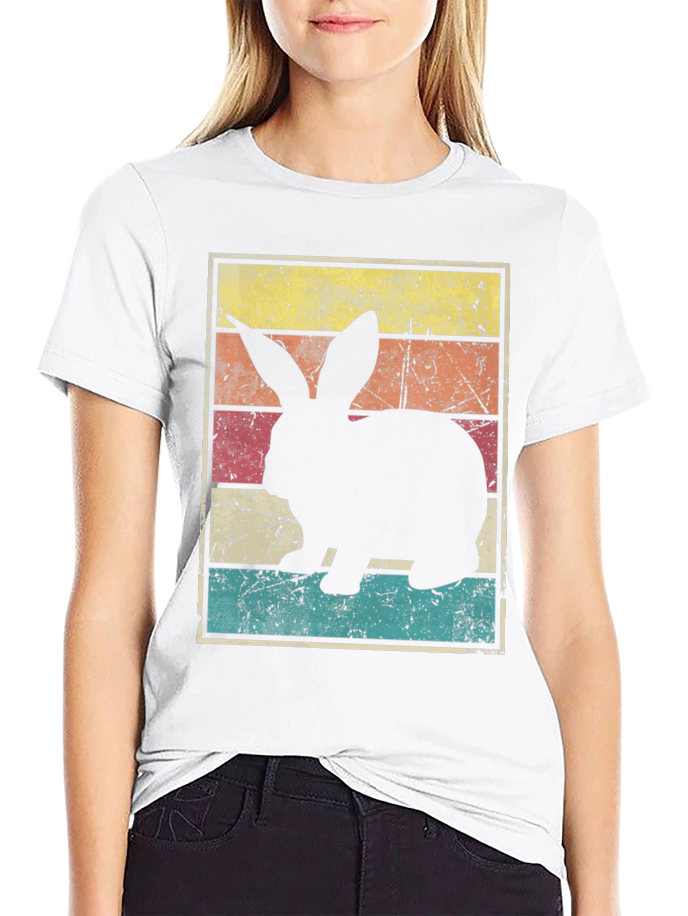 Black Retro Bunny Rabbit Graphic T-Shirt view 9