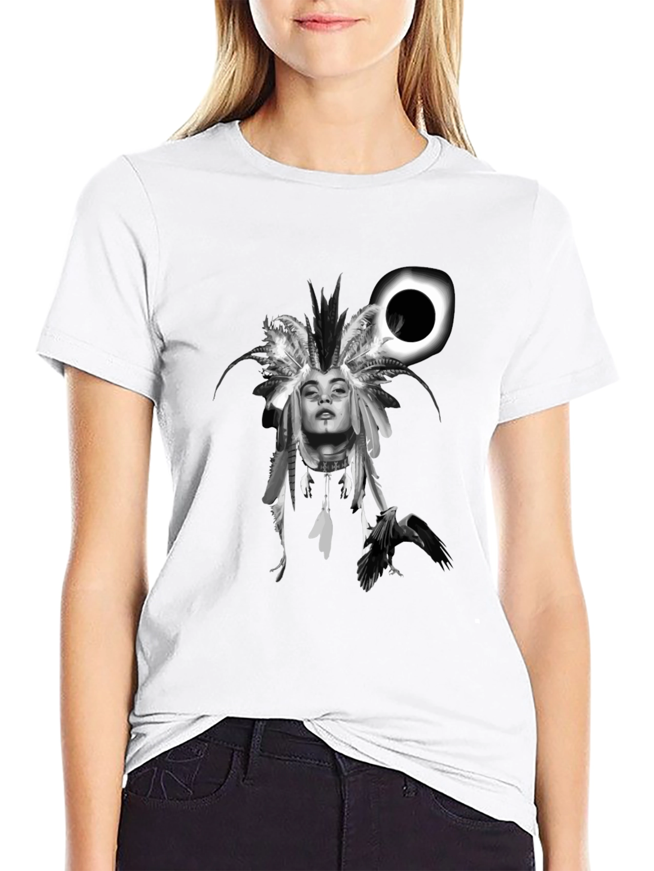 Black Native Headdress Black Graphic Tee view 9