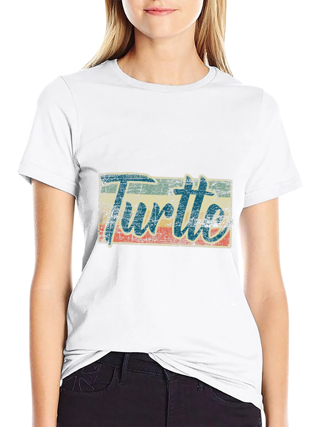 Black Retro Turtle Graphic Tee - Black Cotton Blend view 9