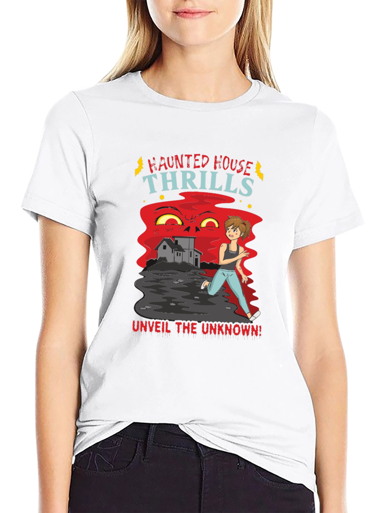 Black Haunted House Thrills Graphic Tee view 9
