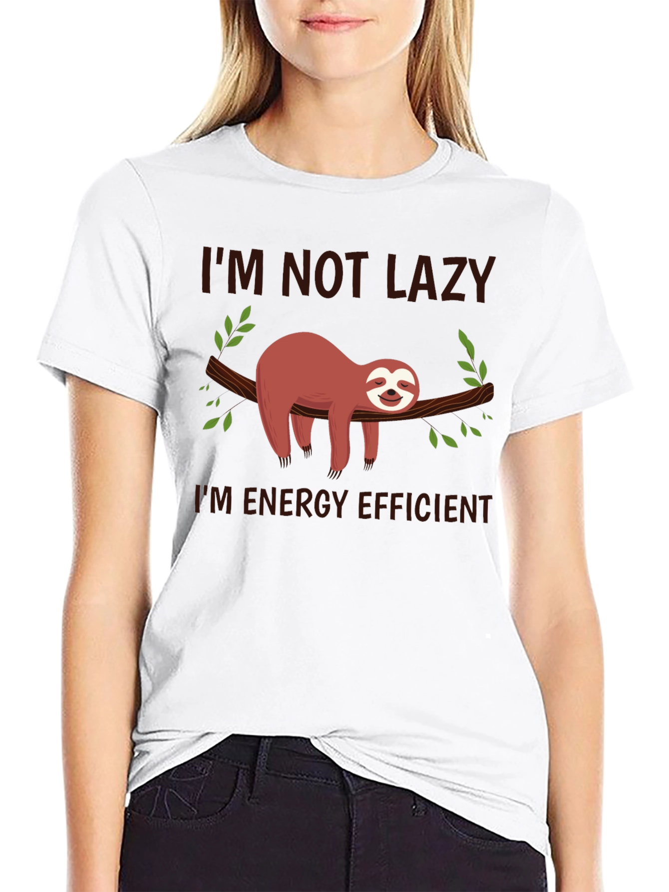 Black Funny Sloth T-Shirt - I'm Not Lazy, Energy Efficient view 9