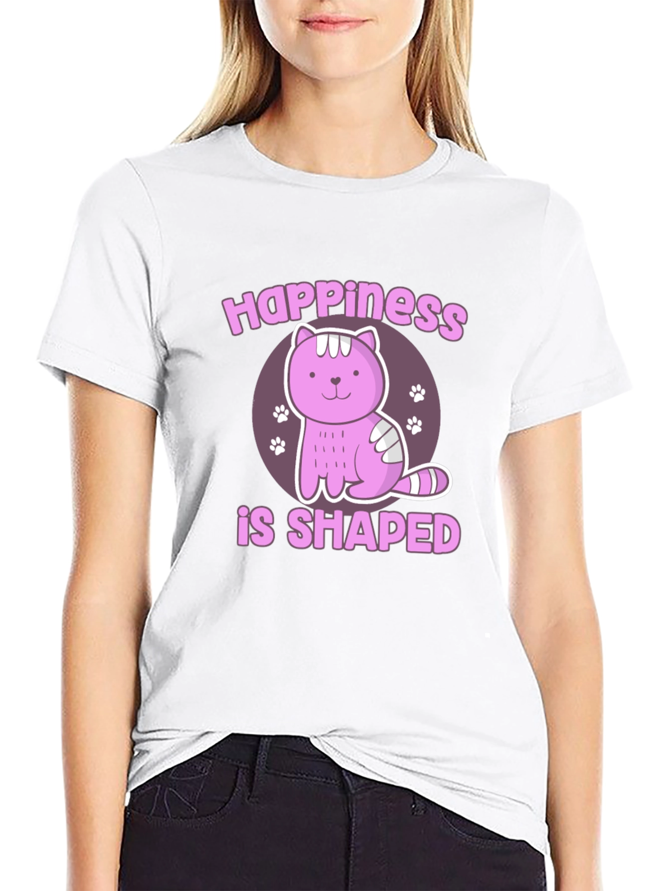 Black Happiness Shaped Cat Graphic T-Shirt view 9