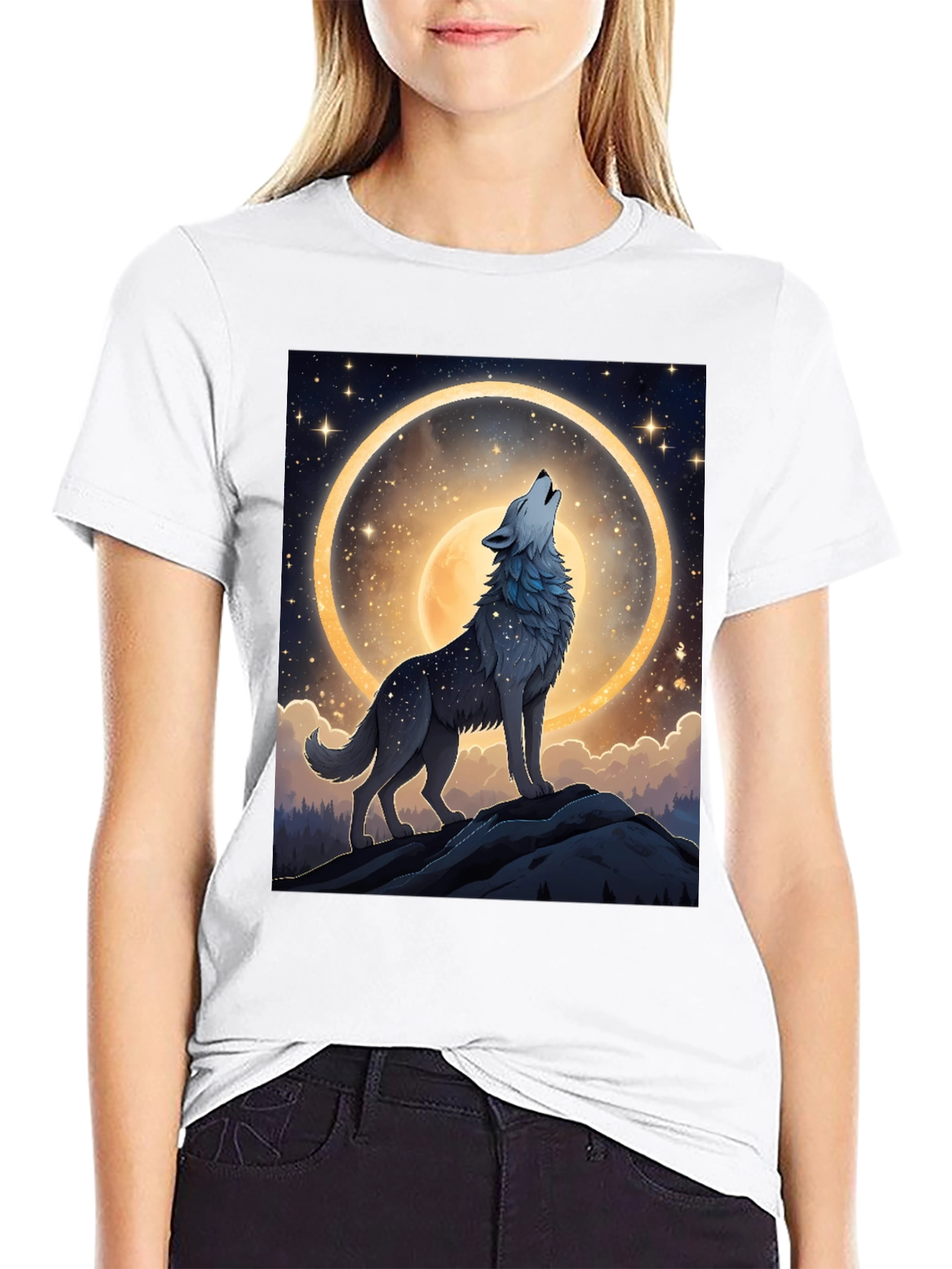 Wolf Howling at Moon T-Shirt - 9