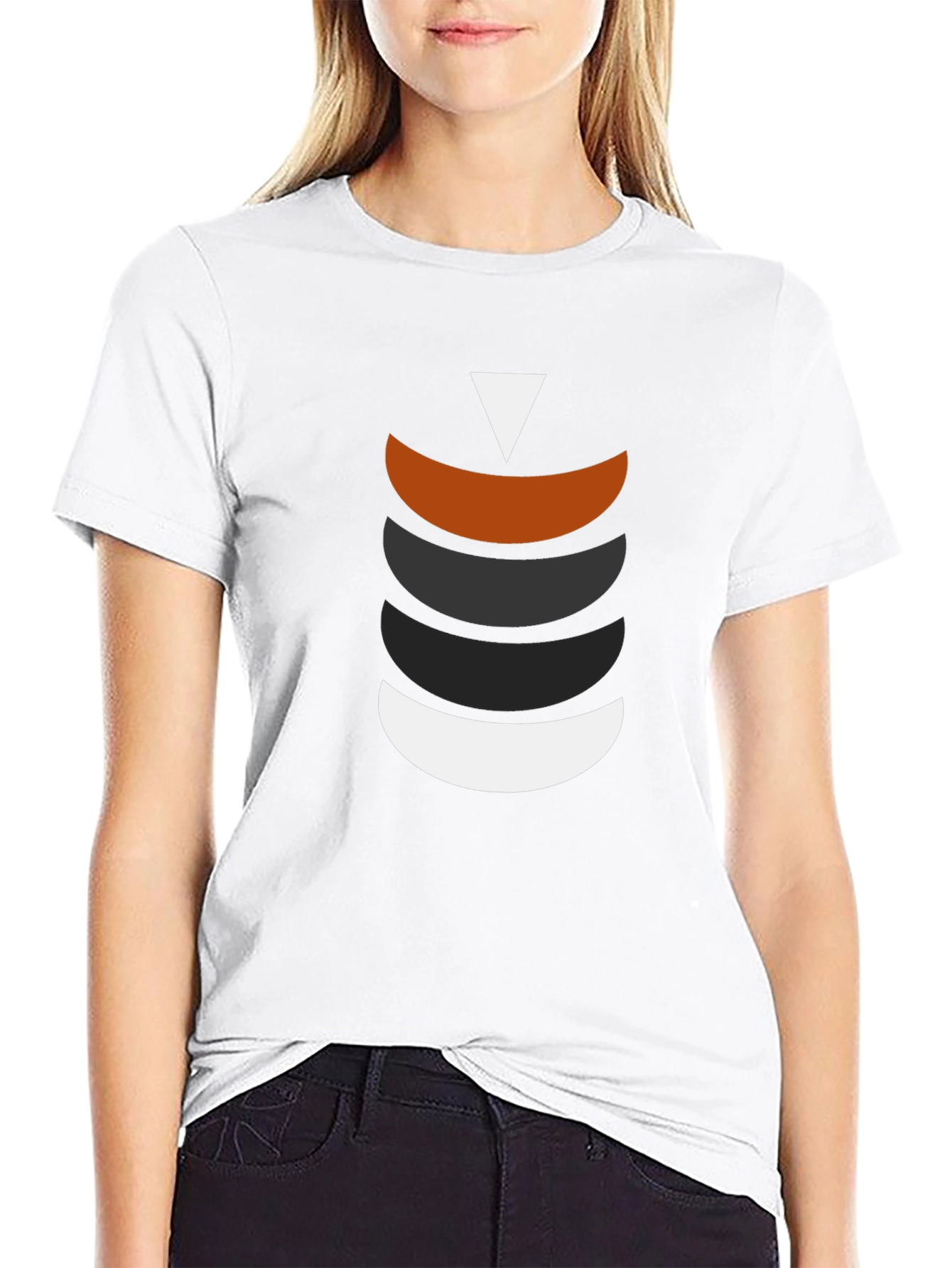 Black Modern Geometric Crescent Stack T-Shirt view 9
